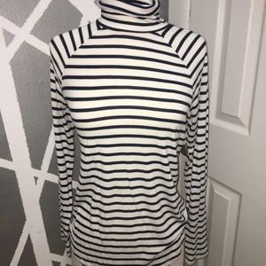 Navy Blue Striped Turtleneck Shirt